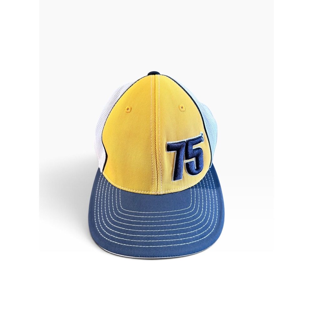 Pacific Headwear 404M Trucker Hat Yellow Blue White 75 J-Squared Flexfit SM-MED